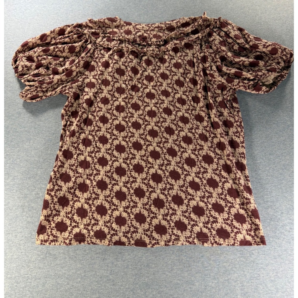 Nation Ltd Judith Top Burgundy Pima Cotton Ruffle Puff Sleeve Blouse Size M - Picture 2 of 7